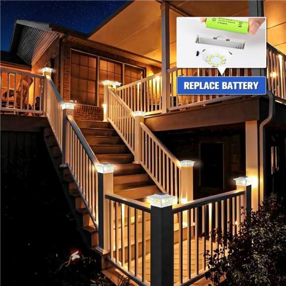 Solar Post Cap Lights,6Pack Fence Post Cap Lights, White/Black Solar Powered - Picture 6 of 7